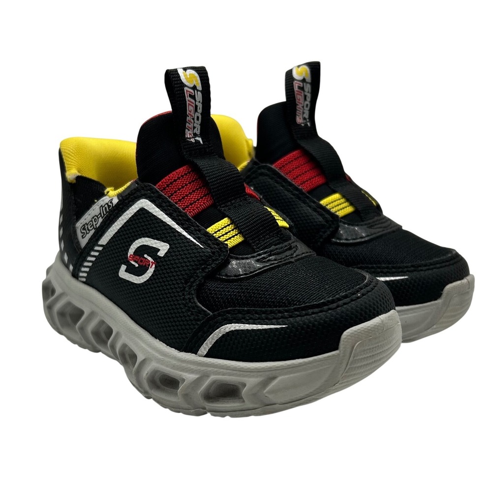 S Sport by Skechers Boys Step-ins Light Up Sneakers Black Red Yellow Size 6